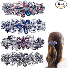 4 Pcs Women Flower Crystal Rhinestone Pearl Spring Hair Clips for Daily Use