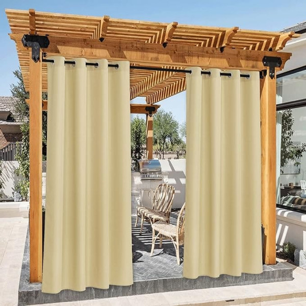 PONY DANCE Outdoor Curtain, Waterproof, 2 Pieces, Outdoor Curtains, Sun Protection & Privacy Screen, Outdoor Curtains, Weatherproof with Eyelets for Gazebo/Patio, H 240 x W 140 cm, Beige