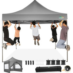 COBIZI Gazebo 3 x 3 Waterproof Stable Winterproof Folding Gazebo Outdoor Folding Party Tent, Pop Up Gazebo Foldable Garden Gazebo with 4 Side Panels and Wheel Bag, Grey (420D Oxford Tarpaulin)