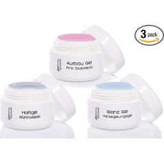 Set of 3 UV gel bonding, gel set, clear, thick sealing gel, 15 ml each for nail design set 2.