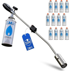 ZMC Weed Burner 2.5 kW with Piezo Ignition + 12 x Gas Cartridges 227 g - Weed Killer & Grill Lighter up to 1400 °C - Flame Device for Garden, Walkway, Driveway, Patio & Moss Removal