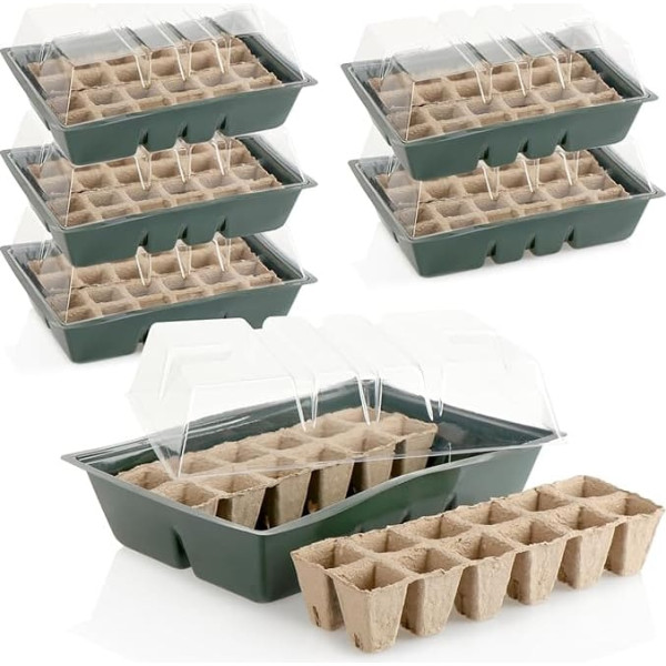 com-four® 6 x Indoor Greenhouse for Growing Plants - Propagation Set for 144 Plants - Planter Box with Seedling Pots for the Home or in the Garden (6 x Indoor Greenhouse - Black/Brown)