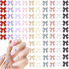 Pack of 150 3D Colourful Bow Knot Nail Studs, Rhinestones, Bow Knot Nail Pendant Set, Nail Art Decoration for Nail Stones, DIY Decoration, Gemstones, Rhinestones