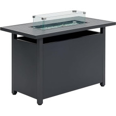 Small or Large Fire Pit Dining Table, Steel or Aluminium Garden Fire Pit Table with Lava Stones, Glass Wind Protection and Garden Furniture Cover, Outdoor Gas Fire Pit Tables in Grey (Large