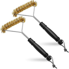 Pack of 2 Brass Grill Brushes, Brass Grill Brush for Cast Grate, Extra Hard Brass Bristles, Grill Brush for Gas Grill, Charcoal Grill, Electric Grill, with Non-Slip PP Handle, Hanging Loop