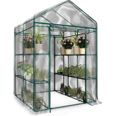 Home-Complete Green Walk In Greenhouse Indoor Outdoor 8 Shelves