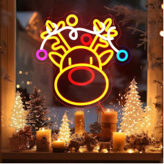 FITNATE Christmas Neon Sign, Rudolf with the Red Nose, Christmas Decoration, USB 5 V Low Voltage, 5 Brightness Levels, 32 x 32 cm Neon Light Signs for Christmas Party, Bedroom, Christmas Party