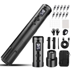 Wireless tiwttuo Machine Set with 2 Batteries, Exercise Skins, Cups and Gloves, 10 W Motor OLED Display Equipment for Professionals and Beginners Rotation Permanent Make Up Machine Beginners