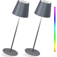 MALUX Wireless Table Lamp, Dimmable LED Battery Table Lamp, Touch Control, Warm Light Colour, 3000 K + RGB Metal Outdoor Table Lamp, IP54 Waterproof for Restaurant, Camping, Balcony, Garden (Grey