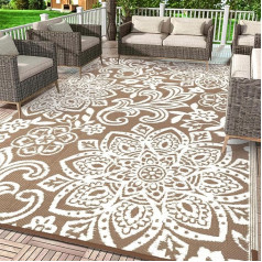 Findosom Waterproof Outdoor Rug 1.1 x 12 Inch Reversible Plastic Durable Foldable Patio Rug for RV Deck Balcony Backyard Picnic Porch Camping Beach Brown