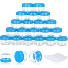 100 Pieces 5g Sample Containers, 5ml Empty Jars with Lids, Small Cosmetic Containers, Mini Sample Jars with 8 Mini Spatulas for Makeup, Oils, Lotion, Powder, Paint, Jewelry, Lip Balm (Blue Lid)