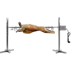 Suckling Pig Grill with Motor, Height Adjustable, Electric, Stainless Steel Barbecue Skewer Set for Campfire, Camping and Garden, Rotisserie Load Capacity: 40 kg, 360 Degree Rotation, 30 People Can