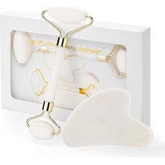 Gua Sha Face Tools & Jade Roller for Face, Eyes & Neck Skin Care, 100% Natural Jade Stone Face Roller Gua Sha Massage Tool, Eye Roller for Swollen Eyes