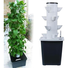 Hydroponic Tower for 30 Plants Hydroponic Growing Aeroponics Growing Kit for Herbs, Fruits and Vegetables with Humidification Pump, Adapter, Mesh Pots, Herb Timer