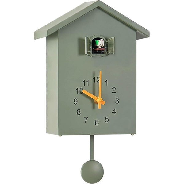 Kamanan Cuckoo Clock, Modern Pendulum Clock, Wall Clock with Pendulum, Modern Black Forest Clock with Night Rest Function, Bird Voice (Green)