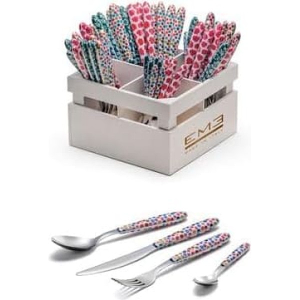 Eme You & Me Real Blend Pop Art Classic Service 24 Pieces 6 Place Table Assorted Colours Made in Italy Fork Knife Spoon Spoon