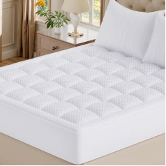 OLANLY Queen Quilted Mattress Topper, Cooling Soft Mattress Topper, Elastic Mattress Protector, Machine Washable, Stretches up to 21