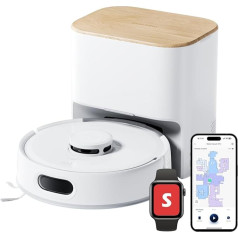 SwitchBot K11+ Vacuum Cleaner Robot with Mop, 6000Pa Suction Power, 90 Days Dust Collection, Self-Emptying LDS Smart Mapping Slim 3.6 Inch Design Compatible with Apple Home Alexa Google Home and