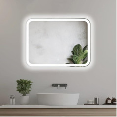 Home Glow 80 x 60 cm Horizontal Bathroom Mirror with LED Lighting, Illuminated Bathroom Mirror with Touch Switch, Rectangular LED Bathroom Mirror with Natural White LED Front Light