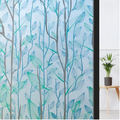 ConCus-T Leaf Window Film Privacy Static Cling Frosted Window Film Glass Door Film Decorative Reusable Blue 44.5 x 200 cm