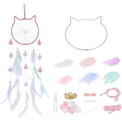 PATIKIL DIY Dream Catcher, Cat Power Dream Catcher Accessories, Handmade Dream Catcher Kit, Feather Pompom Beads for Wall Pendants Decor Crafts, Pink
