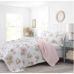 Laura Ashley Queen Duvet Cover Set, Cotton, Reversible with Matching Pillowcases, Home Decor, Ideal for All Seasons (Honeysuckle Pink, Queen)