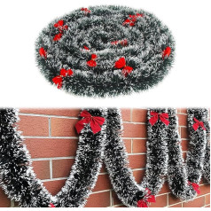 Christmas Tinsel Garland with 30 Bows, 10m Shiny Tinsel Garland, Christmas Tree Garland, Hanging Decorations for Christmas Party, Indoor and Outdoor Decorations