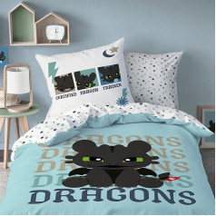 MTOnlinehandel Dragons Bed Linen 135 x 200 cm + 80 x 80 cm - Toothless Children's Bed Linen - 100% Cotton - Reversible Motif - Boys Bedding Set - Zip - Gift Idea Toothless Night Fury