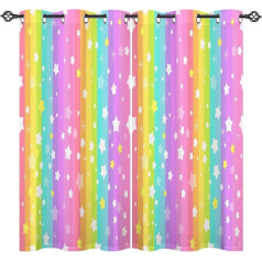 ANHOPE Colourful Rainbow Line Stars Blackout Curtains with Eyelets Thermal Curtains Opaque Curtains Children Girls Blackout Curtain Living Room Bedroom Curtain Set of 2 H 138 x W 117 cm