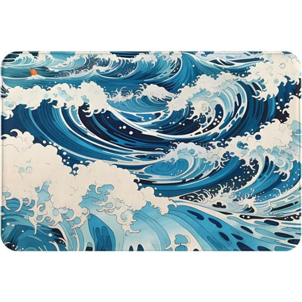 DLXW Dicker Flanell rutschfeste Fußmatte – Mehrzweck-Teppich für Innen- und Außenbereich, für Haustür, Küche, Bad, langlebig und leicht zu reinigen, Ukiyo-e-Stil Wellen