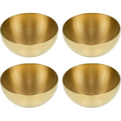 Sxutop Set of 4 Salad Bowls Gold 15 cm Korean Bowl Stainless Steel Mixing Bowl Golden Salad Bowl Large Gold Ramen Bowl Golden Bowl for Salads Noodles Soups Rice Fruit (15 x 7 cm)