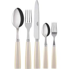 SABRE PARIS - Cutlery set, 5 pieces - Icône - Knife, fork, tablespoon, teaspoon & cake fork - Stainless steel & acrylic - Dishwasher safe - Pearl colour