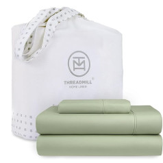 Threadmill - 300 Thread Count Sage Green 3 Piece Sheet Set - Washable and Breathable Sateen Sheets with Elastic Deep Pockets, Wrinkle-Resistant Sheets
