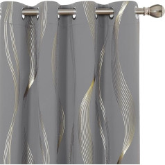 Deconovo Curtains with Eyelets, Window Curtain with Pattern, Blackout Curtain for Living Room, 183 x 168 cm (Height x Width), Light Grey, Set of 2
