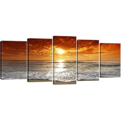 Wieco Art - Grand Sight 5 Piece Modern Landscape Artwork HD Seascape Stretched and Framed Giclee Canvas Prints Ocean Sea Beach Pictures Paintings on Canvas Wall Art for Living Room Bedroom Decorations