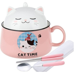 DYOUen Ramen Bowl with Handle and Lid Ceramic Instant Noodle Bowl Instant Noodle Bowl for Soup, Salad Cereal (Pink), 9556+ADSDX