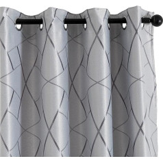 1 Pair Grey Opaque Geometric Pattern Curtains Silver Insulated for Living Room Bedroom Office Balcony Door Window 2 Panels with Grommet (Grey and Silver, 140 x 280 cm)