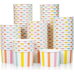 Ice Cream Sundae & Soup Bowls, 100 Pack 9oz Ice Cream Sundae Strips, Hot/Cold Paper Snack Cups, Disposable Ice Cream Sundaes, Soup Bowls