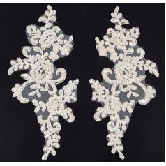 GORGECRAFT 2 Pairs 3D Beads Flower Sequence Lace Applique Motif Sewing on Embroidered Lace Applique Wedding Dress Bridal Headpiece Embellishment Patch for Clothes Sewing Craft Decoration White
