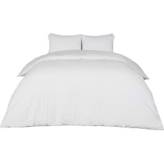 OHS Double Bed Geometric Pattern Ultra Soft Decorative Embossed Modern Luxury Duvet Cover Set with Pillow Cases White