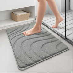 VOUNOT Set of 2 Bath Mats, Non-Slip, Microfibre, Soft Absorbent Bathroom Rug, Fluffy & Quick-Drying, Machine Washable Bath Mat, Doormat with Wave Pattern, Shower Mat, 60 x 90 cm, Grey