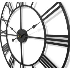 Technoline Metal Wall Clock 60 cm, XXL, Vintage Wall Clock with Roman Numerals, Extra Quiet Movement, Designer Wall Clock for Bedroom, Living Room, Kitchen, Hall, Lobby, Metal, Black, WT1615