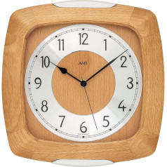 AMS 5804/18 Radio Controlled Wall Clock Analogue Wood Solid Beech Wood with Glass