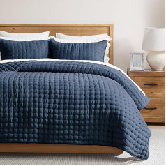 WDCOZY California King Size Comforter Sets with Pillowcases, Lightweight Bedspread, Quilted Blanket, Thin Quilt, 3 Piece, 118 x 106 Inch, Navy Blue