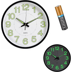 Satargo 30cm Round Wall Clock Luminous Numbers Silent Quartz Movement Battery Included Black Frame