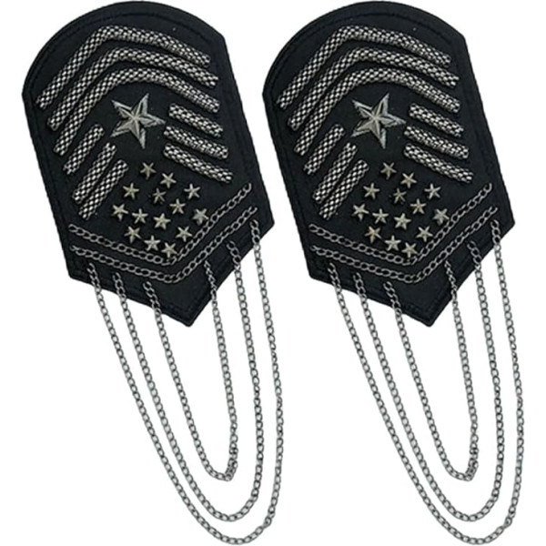 ZEPFJHE Punk-Quasten-Epaulette, Schulterbrett, Kostüm, Abzeichen, Dekoration, Fransenepaulette, für Anzug, Zubehör, Perlen-Epauletten, Verzierungen, Schwarz , One size