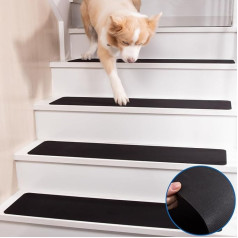 HOPEVIVA Rubber Mat Stair Treads Mats, Stair Carpet Self-Adhesive Non-Slip Mat Stair Mats Indoor Stair Carpet Black Stair Mats 76 x 20 cm, 7 Pieces (Includes Double-Sided Tape)