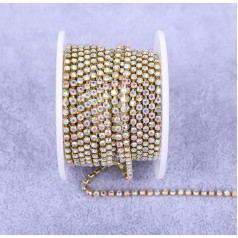 Alle Farben Klauenkette Elektrophorese Strasssteine Besatz Stein Gold Diamant Strass Dekorative Applikation Kristallbesatz für Kleider-KC Gold Kristall AB-SS6(2mm)-10yard