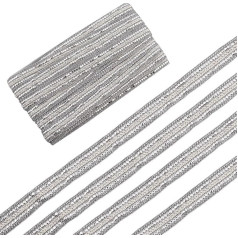 GORGECRAFT 1,9 cm breiter Pailletten-Spitzenbesatz, 9,1 m lang, Gimpenband, Spitzenband, Glitzer, silberfarbener Perlenstoff, metallischer Rand mit Kunststoff-Paillettenperlen zum Nähen, Weihnachten