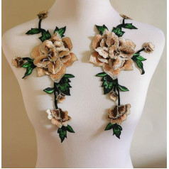 1 pair of sewing and craft material for high quality embroidered peonies, three-dimensional multi-layer fabric applique, multi-coloured lace, clothing accessories (apricot).
